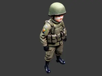 Cartoon World War II Soldier Low-poly 3D model