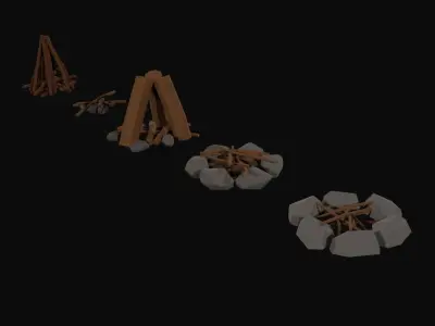 Survival Fires Pack Low Poly Low-poly 3D model