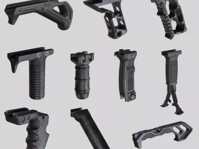 PBR Tactical Front Grips Pack Low-poly 3D model