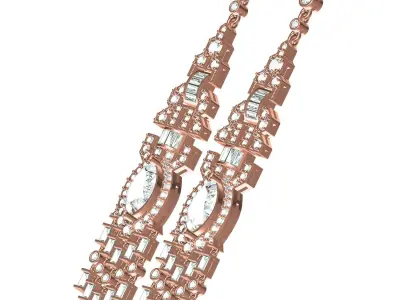 Antique Round and Baguette Diamond Art Deco Earring 3D print model purchase