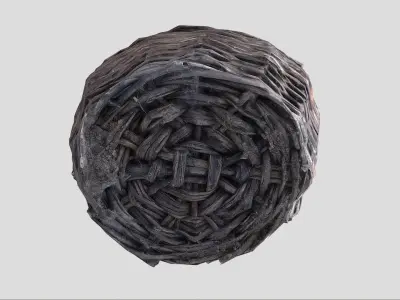 Old wine bottle with basket Low-poly 3D model