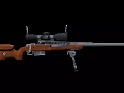Tactical Bolt Action Sniper Rifle Long Range Game Ready Low Poly Low-poly 3D model