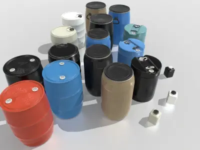 Plastic Barrels Pack Low-poly 3D model