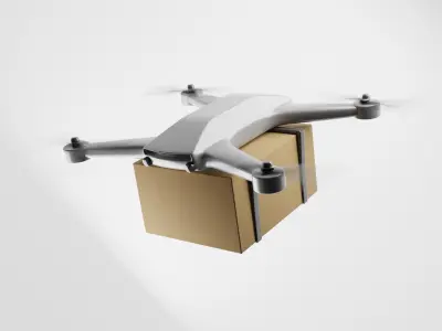A delivery drone quadrocopter with a card box 3D model