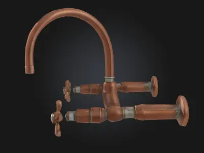Antique Brass Faucet Vintage Fixture with Ornate Design  3D model