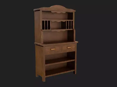 Rustic Wooden Hutch Cabinet Low-poly 3D model