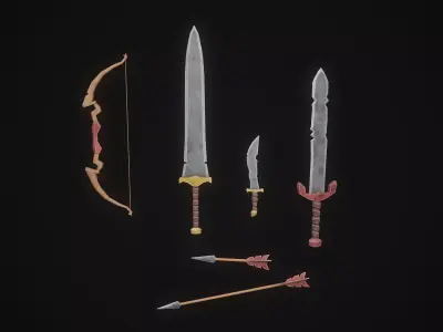 Stylized Medieval Weapons and Shields Bundle Pack Low-poly 3D model