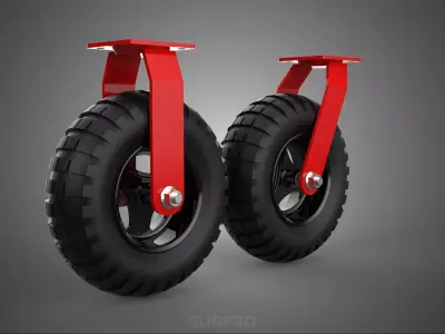 RED SET SWIVEL RIGID FIXED CASTER WHEEL PNEUMATIC TIRE OUTDOOR 3D model
