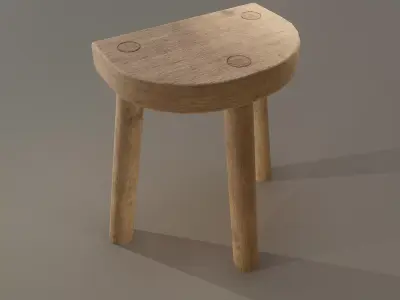 3 Legged Wooden Stool Free low-poly 3D model