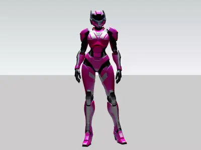 Pink Futuristic Female Mech 3D model