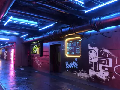  Sci-Fi Cyberpunk Corridor Modular 