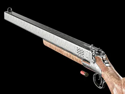 Quadruple Barrel Shotgun Rifle Low-poly 3D model