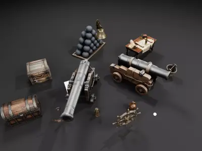  Pirate Ship Props 14 Game Ready Low and High Poly Low-poly 3D model