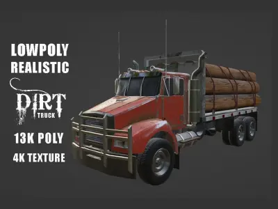 Game Ready Low Poly Realistic Dirt Truck   Low-poly 3D model