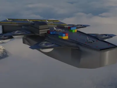 Flying Military Ship Low-poly 3D model purchase