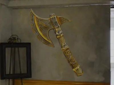 axe with golden plating fantasy ultrarealistic 4kquality Low-poly 3D model