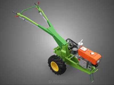 2 WHEEL DIESEL ENGINE HAND WALKING TRACTOR FIELD FARMING MACHINE 3D model