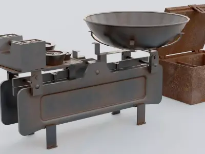 Old Weighing Scale with Coins Free low-poly 3D model