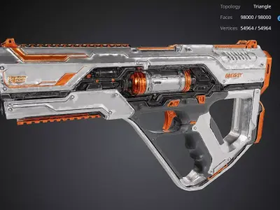 Orange and White Futuristic Gun 3D model