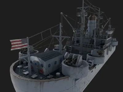 Battleship warship Low-poly 3D model