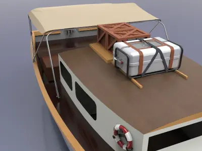 river ship or boat equipped with a full complement 3D model