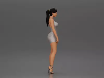Woman in silver mini dress posing with hand on hip 3D print model