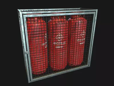 Low Poly PBR 48kg Gas Bottle with Storage Cage Low-poly 3D model