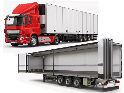 Truck With Side Loading Trailer 3D model