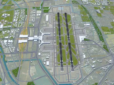 Shanghai Hongqiao International Airport 12km Low-poly 3D model