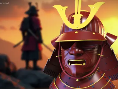 Sengoku Samurai Kabuto with Menpo Red 3D model