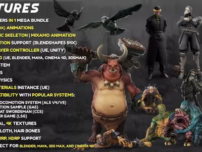Creatures and Characters - 24x - Stylized Fantasy Mega Bundle Low-poly 3D model