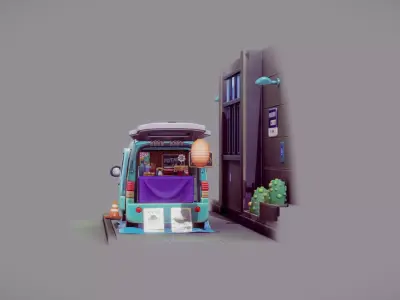 Cute Food Truck Low-poly 3D model