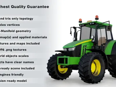 Modern Heavy Agriculture Tractor Green PBR Low-poly 3D model
