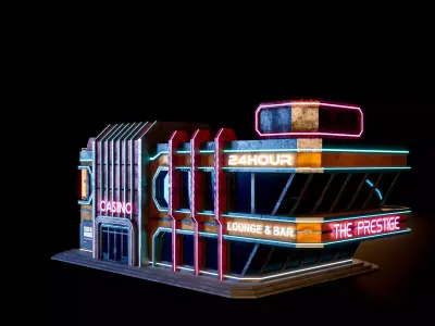 SCIFI CYBERPUNK FUTURISTIC NEON BUILDING 01 Low-poly 3D model