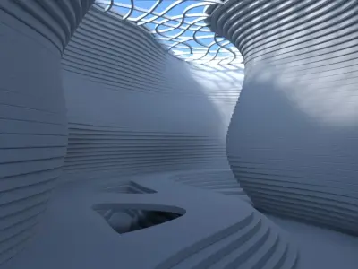 Abstract layered curve building 3D model
