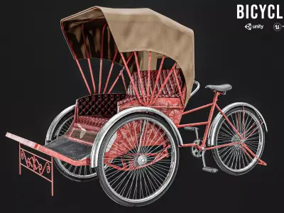 Bicycle Taxi  Rickshaw Low-poly 3D model