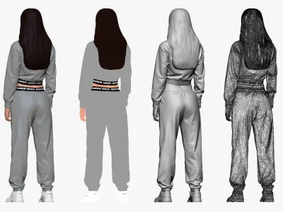 001244 woman in hip hop gray wear 3D model