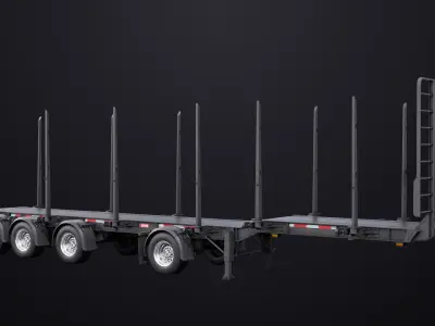 Logging Trailer 01 Black with load Single Mat All PBR Textures 3D model