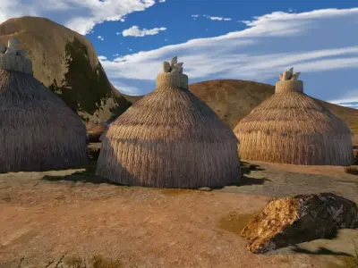 African Village At Sunset 3D model