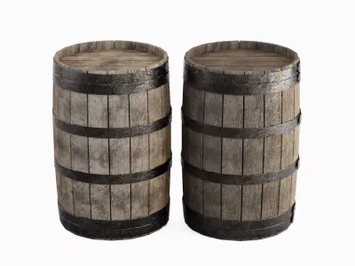 Wooden Barrel Set Low-poly 3D model purchase
