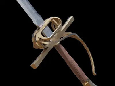 Rapier gold sword with cross Free low-poly 3D model