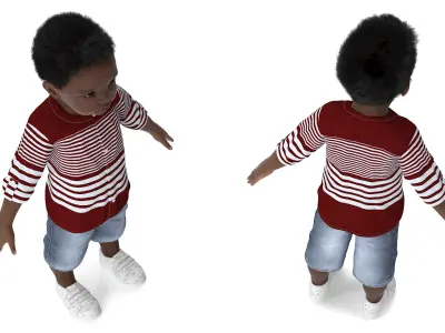  Black Baby Boy Outdoor in Summer Outfit A-Pose 