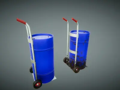 MetallicBarrel hand truck and barrel Low-poly 3D model