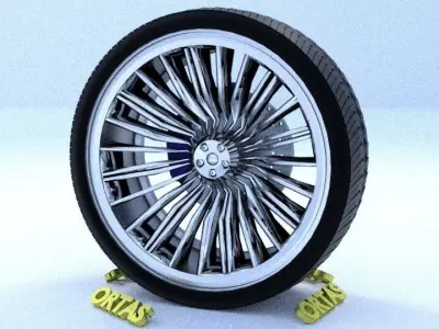 ORTAS CAR RIM 44 GAME READY RIM TIRE AND DISC 3D model