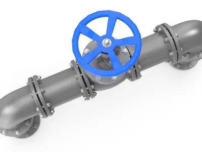 Gate Valve And Pipes Low-poly 3D model