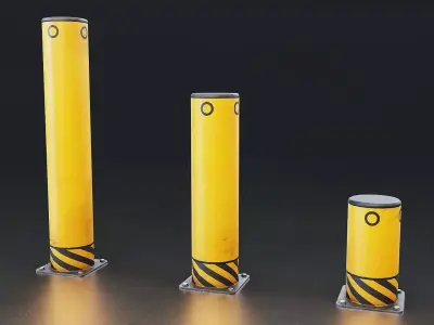 Industrial Safety Bollard Set Low-poly 3D model