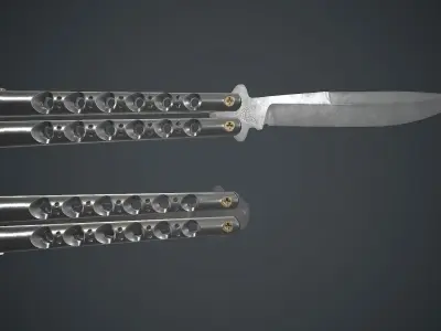 Titanium Balisong Knife PBR Game Ready Low-poly 3D model