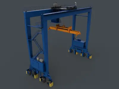 PBR Rubber Tyred Gantry Crane RTG V2 - Blue Low-poly 3D model