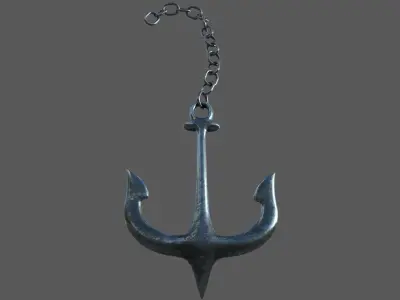Anchor 3D model hanging from chain Low-poly 3D model