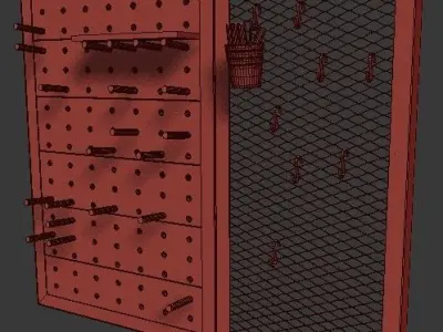 Pegboard wooden wall with pegs and hooks 3D model